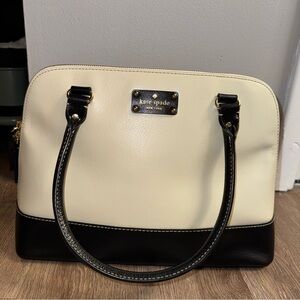 Kate Spade New York Leather Black White Satchel Handbag Purse 10”x14.5”x5”